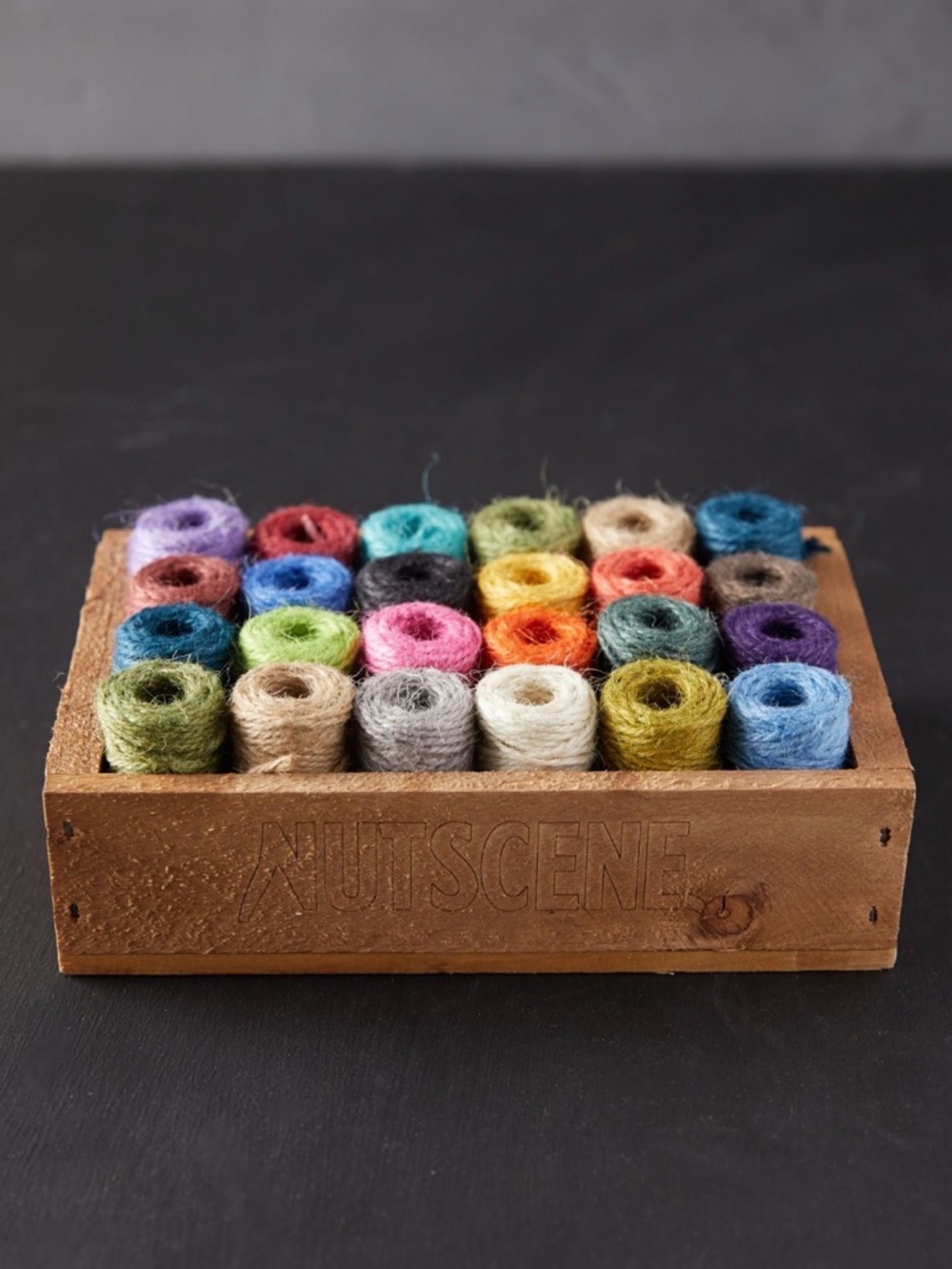 Multi-Colored Jute Twine in a Wooden Tray Decorative on Wall or For Wrapping - Picture 4 of 9